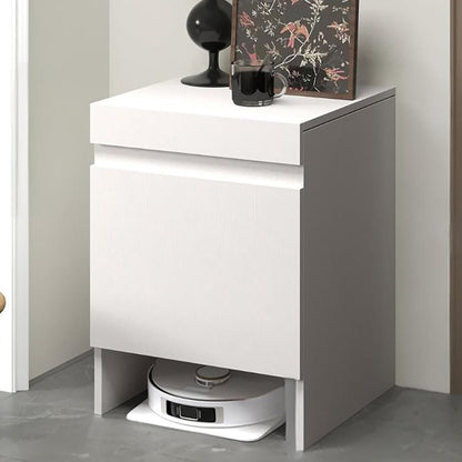 Robot Vacuum Stand Cabinet,Storage Cabinet with Doors for Robot Vacuum Cleaner,End Side Table for Home Office,Wood Freestanding Rack for Living Room Home Office Kitchen(White)