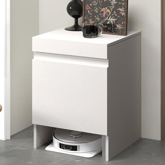 Robot Vacuum Stand Cabinet,Storage Cabinet with Doors for Robot Vacuum Cleaner,End Side Table for Home Office,Wood Freestanding Rack for Living Room Home Office Kitchen(White)