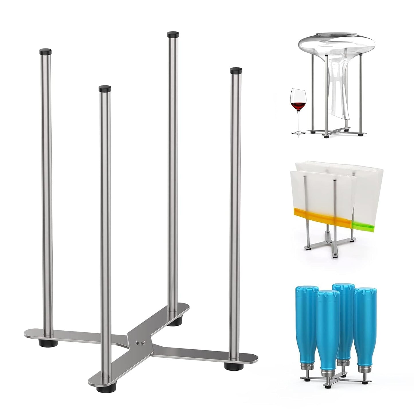 Plastic Bag & Bottle Drying Rack, Wine Decanter Drying Stand | Collapsible Countertop Stand Space-saving, Large Water Bottle Drying Rack, Food Storage Bag Holder & Dryer