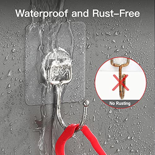 Large Adhesive Hooks for Hanging Heavy-Duty 44Ib(Max) 20 Packs, Wall Hangers without Nails Self-Adhesive Traceless Clear and Removable, Waterproof and Rustproof Multiple Uses for Bathroom Kitchen Home
