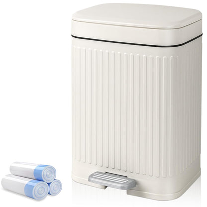 Small Bathroom Trash Can with Lid, 2.1 Gallon Soft Close Step Can, Cream | Slim Garbage Can with Pedal for Office, Bedroom & Kitchen, Narrow Plastic Waste Bin Container for Small Spaces