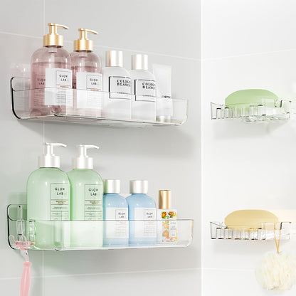 Crystal-Clear Shower Caddy with Soap Dish & Adhesive Pads, 2 Pack | Acrylic Wall Mounted Shower Shelves for Bathroom Organizers and Storage, No Drill for Bathroom Decor