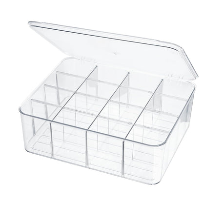 ZEXALOR Socks Underwear Drawer Organzier Dividers, 16 Compartment Removable Divided Plastic Storage Bin with Lid, Storage Organizer for Scarves Ties Bras, Clear Dresser Drawer Organizers