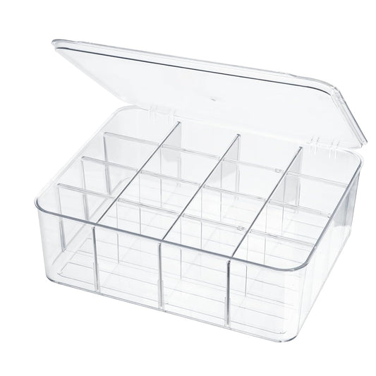 ZEXALOR Socks Underwear Drawer Organzier Dividers, 16 Compartment Removable Divided Plastic Storage Bin with Lid, Storage Organizer for Scarves Ties Bras, Clear Dresser Drawer Organizers