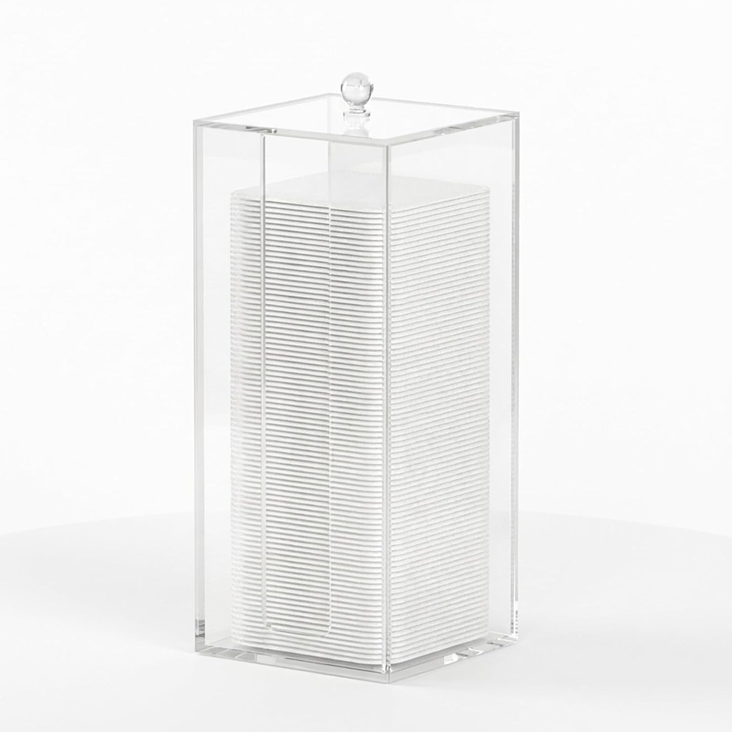 Acrylic Clean Pad Storage Box for Clean Skin Club, Cotton Pad Dispenser, Square Rounds Cotton Pad Holder (Pad Not Included) - Vertical with Lid