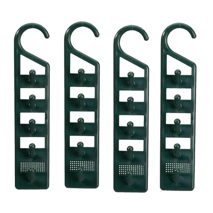 Space Saving Closet Hanger Holders - Set of 4 Durable Green Plastic | Organizers with 5 Vertical Hooks Each - Maximize Wardrobe Space for Clothes, Belts, Scarves & Accessories by Miles Kimball