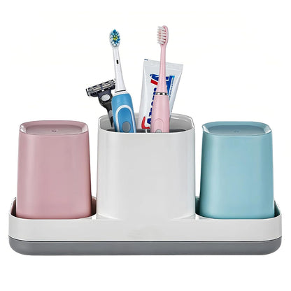 Toothbrush Holder for Bathroom, Kids Toothbrush Holder with Cups, Electric Toothbrush Holder for Bathroom Decor, Kids Bathroom Accessories Set with Toothpaste Holder, Pink & Blue