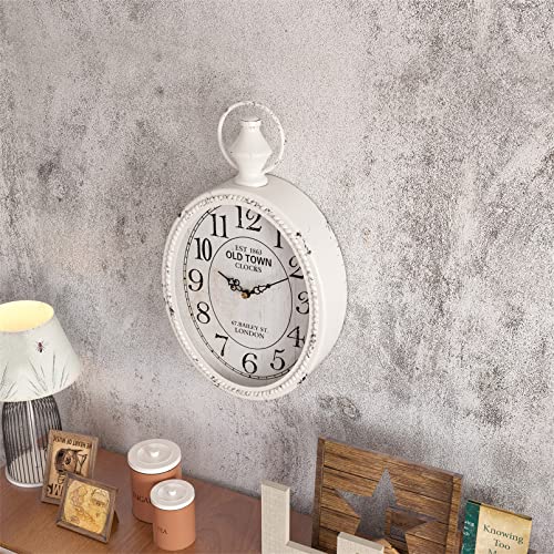 Menterry Small Retro Oval Wall Clock Antique Old Design,White Vintage Style | Battery Operated Silent Decor Wall Clocks for Kitchen,Bedroom,Farmhouse,Bathroom (11.2" H x 6.7" W)