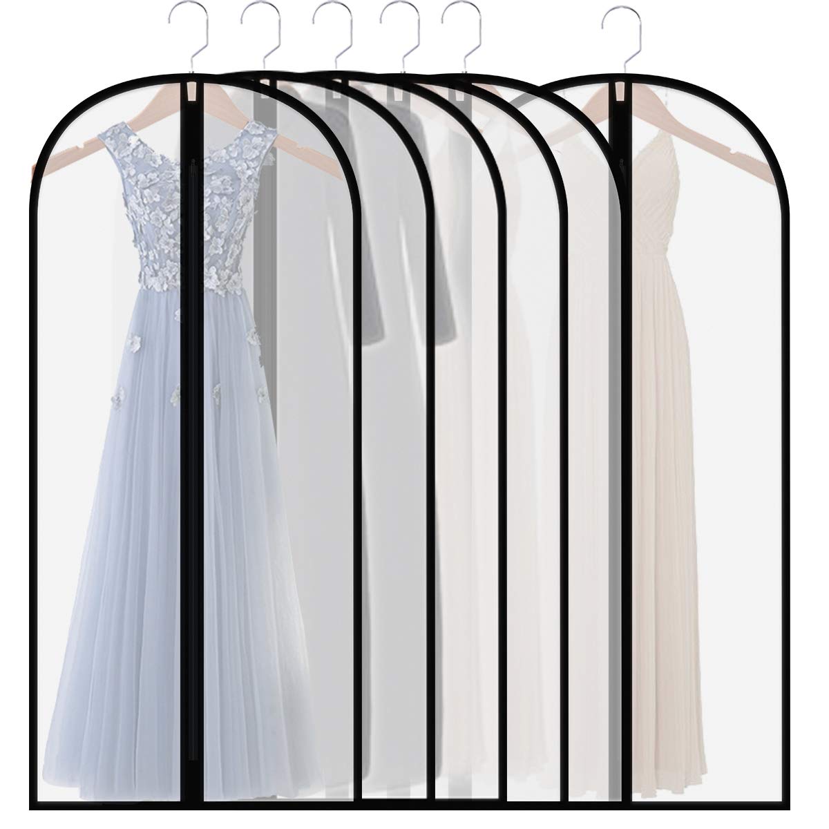Clear 60" Extra-Long Hanging Garment Bags for Dresses & Gowns | Sturdy zippers with stoppers prevent runaway sliders. Breathable & washable PEVA covers prevent dust, wrinkles & floor drag
