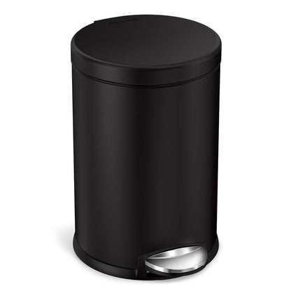 simplehuman Round Step Can, 4.5L / 1.2 Gallon Compact Bathroom Trash Can, 150,000-Step Pedal, Lid Shox® Silent Close, Removable Inner Bucket, Matte Black Steel