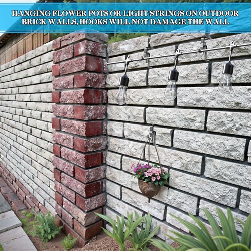Lewufe Stainless Steel Brick Wall Clips, Brick Hooks Clamp Outdoor Heavy Duty 1-3/4" to 2-1/2" Brick Hook Brick Hangers No Drill, 6 Packs