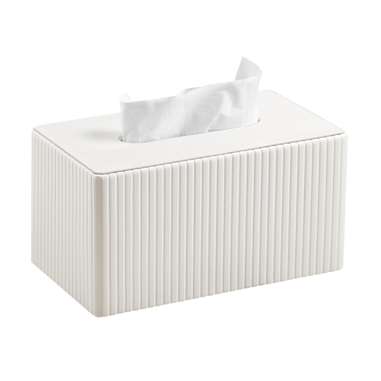 Extra Large Tissue Box Cover Rectangle, Ivory | Fits 180 to 230 Count Box of Tissues, PU Leather Tissue Holder with Magnetic Closure