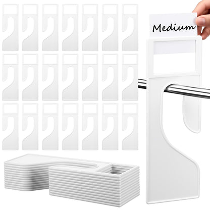 Leinuosen 25 Pack Clothing Rack Size Dividers with Labels, Large Rectangular Clothing Closet Dividers Plastic Size Label Hangers for Sorting Clothes Color, Brand (White)