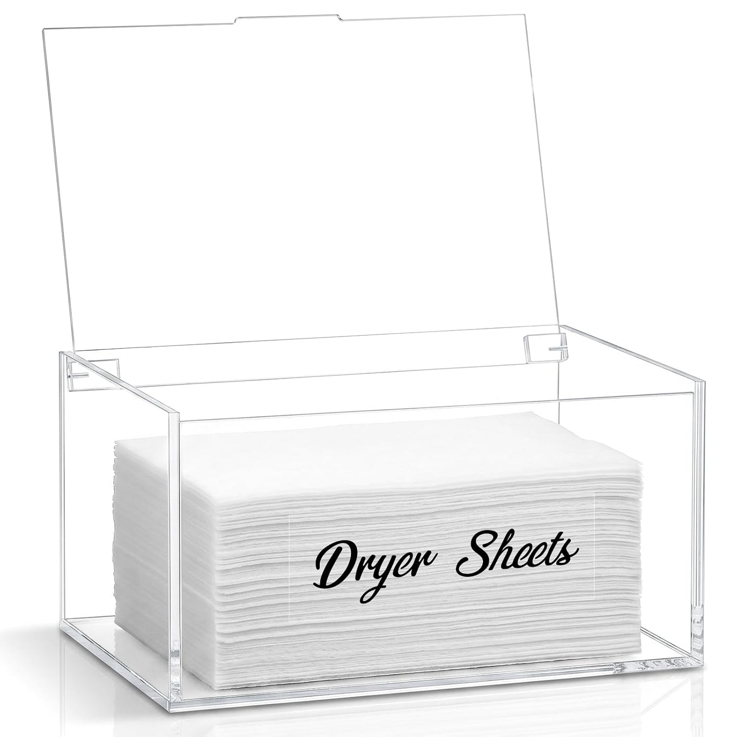 Acrylic Dryer Sheet Holder Dispenser Container,Bonus Black Labels Included | Clear Fabric Sheet Holder Box for Bathroom,Laundry Room Storage Organization and Decor