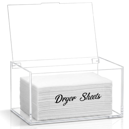 Acrylic Dryer Sheet Holder Dispenser Container,Bonus Black Labels Included | Clear Fabric Sheet Holder Box for Bathroom,Laundry Room Storage Organization and Decor