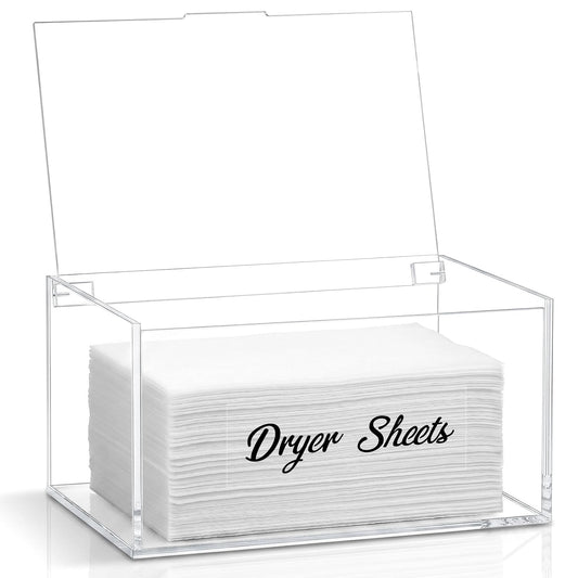 Acrylic Dryer Sheet Holder Dispenser Container,Bonus Black Labels Included | Clear Fabric Sheet Holder Box for Bathroom,Laundry Room Storage Organization and Decor