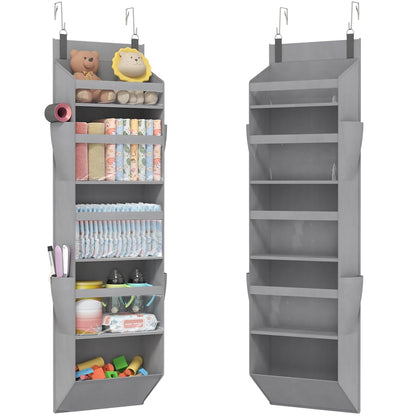 Lifewit 1 Pack Over the Door Organizer, Clear Window Hanging Storage with 4 Side Pockets, Anti Tilt 40 lbs Load Behind Door for Pantry, Nursery, Bathroom, Bedroom, Dorm, 5 Section, Gray