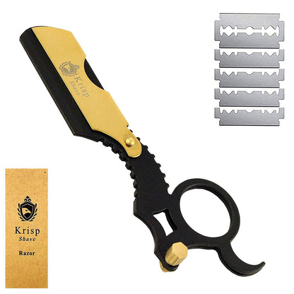 Professional Straight Razors For Men - Straight Edge Barber Razor Shaving Kit For Close Shave - Beard Cut Throat Safety Razor Shavette Navajas Para Barbero - 10 Shaving Blades By Krisp Beauty
