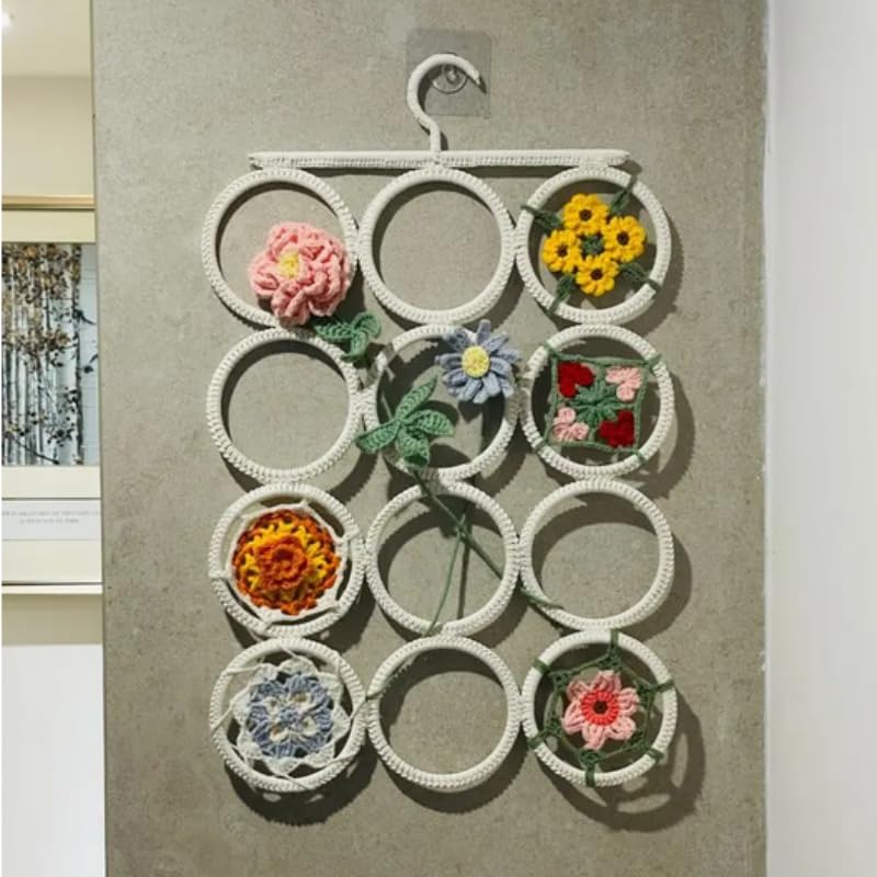 18 Circles Scarf Hanger for Multiple Scarves,Hijab Hangers for Closet for Scarves, Belt Organizer for Closet,Towels,Hijab and Tie, Foldable Hanger (1, White)