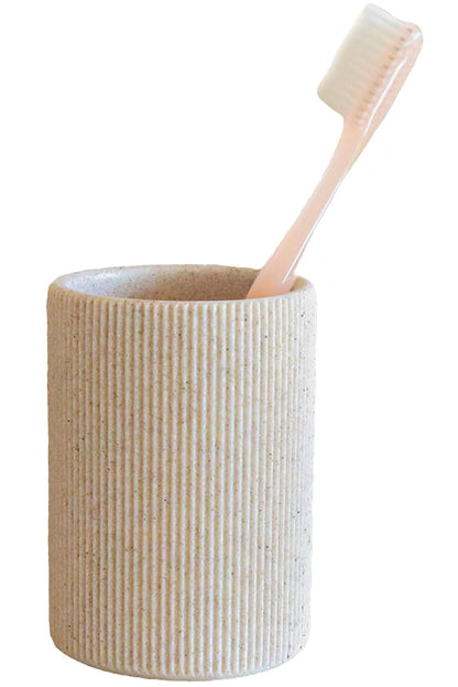 Small Sand Beige Toothbrush Holder for Bathroom Countertop, 7oz | Modern Boho Aesthetic, Vintage Farmhouse Organizer, Pen Holder, Makeup Brush Holder