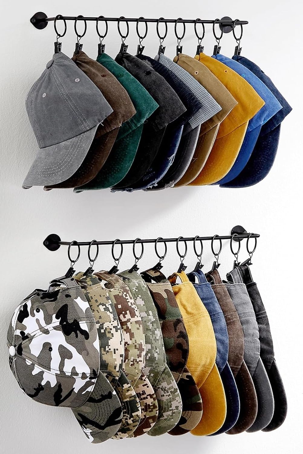 Hat Rack for Baseball Cap Hat Storage with 20 Hooks - Modern Metal Hat Organizer Wall Mounted Caps Hanger Set of 2 for Closet Door Bedroom Entryway Laundry