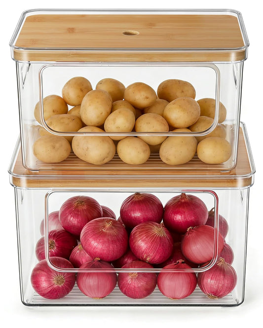 Hudgan Potato and Onion Storage Bin for Pantry Organizers Straight Side, Stackable, 2 Set