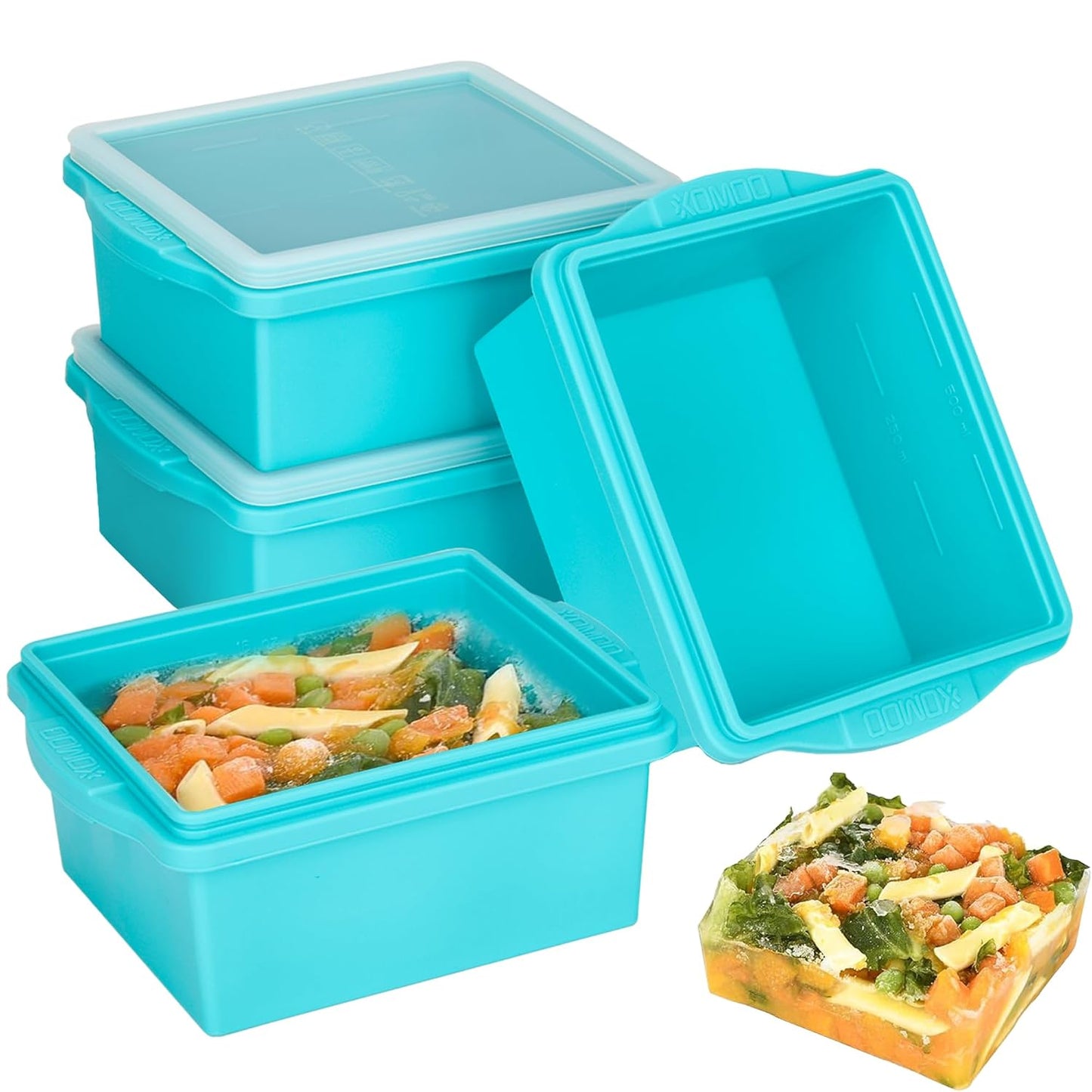 2 Cup Silicone Freezer Trays with Lids, Silicone Soup Freezer Molds - Leakproof, BPA-Free, Stackable, Microwave & Dishwasher Safe, Perfect for Soups, Sauces, Meal Prep, and Baked Goods - 4 Pack
