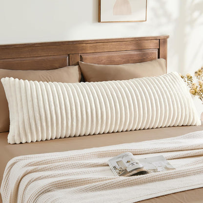 BEDELITE Fluffy Striped Body Pillow Cover with Zipper, Cream White, 20x54
