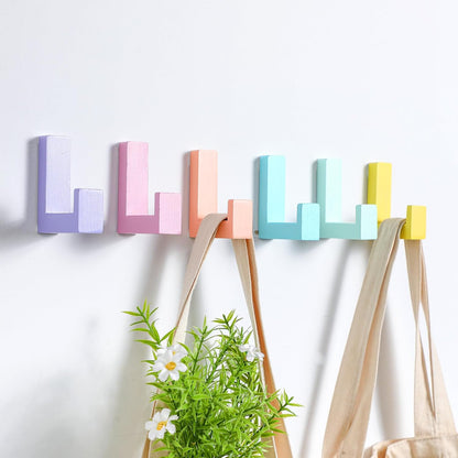Teenyyou 6 Pack Cute Kids Coat Wall Hooks Wooden Adhesive Decorative Colorful Wall Mounted Hangers Backpack Hooks for Hanging Keys Towel Clothes Bathroom Organization(Pastel,6 Pcs)