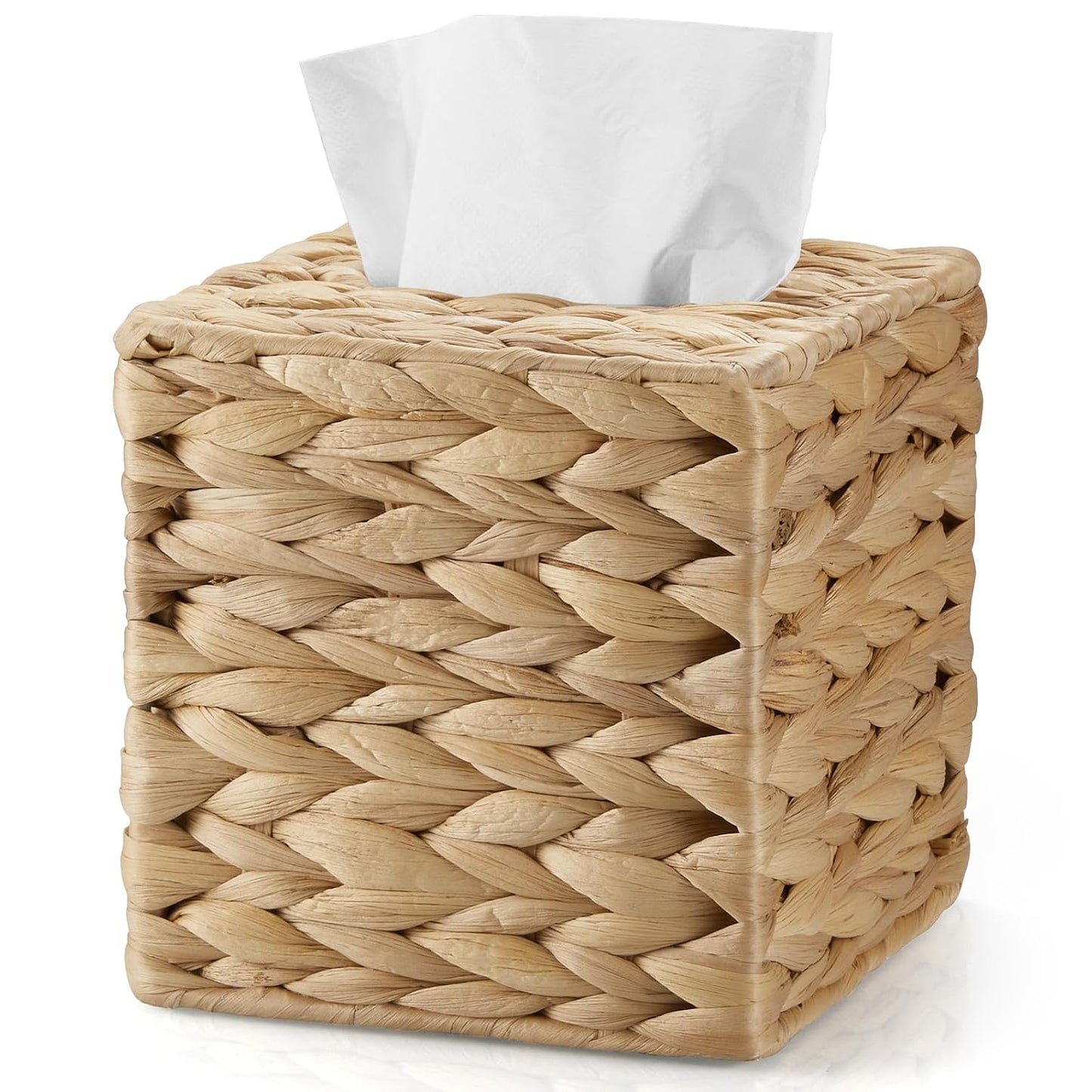 Tissue Box Cover Square, Water Hyacinth Hand-Woven Tissues Cube Box Holder, Woven Facial Tissue Holder for Bathroom Counter, Vanity, Bedroom, Office, Natural Boho Decorative