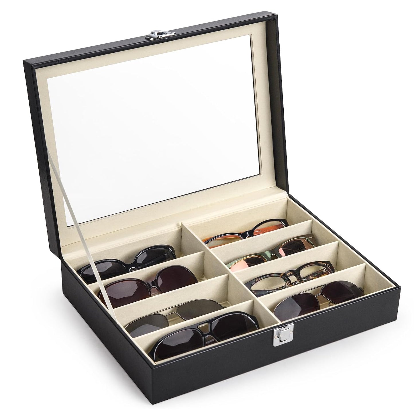 Leather Multi Sunglasses Organizer for Women Men,... (Black | plates+wood)
