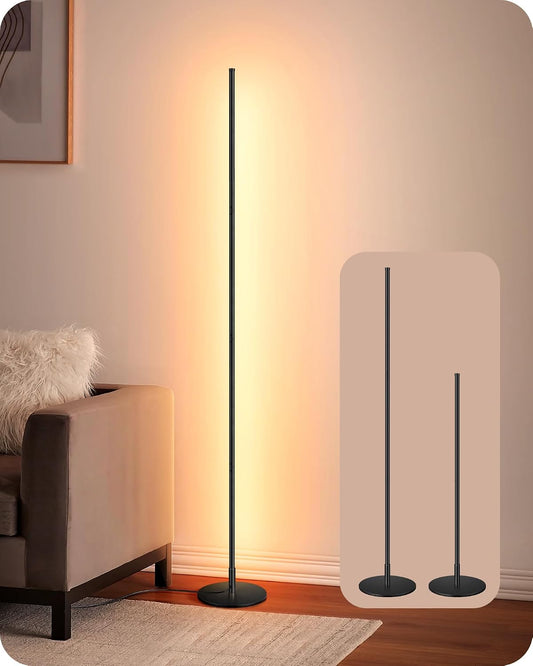 LED Corner Floor Lamp, 57.5" Minimalist Dimmable S... (Black | Aluminum)