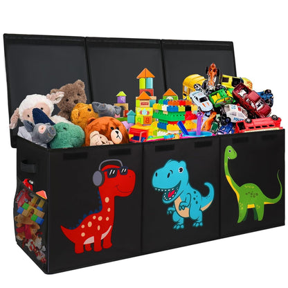 Extra Large Toy Box Chest, Collapsible Storage Bins with Lids, 40"x16"x16" | Sturdy Kids Storage Organizer Toy Bins Basket with Dividers, Bedroom Nursery Playroom Organization, Black