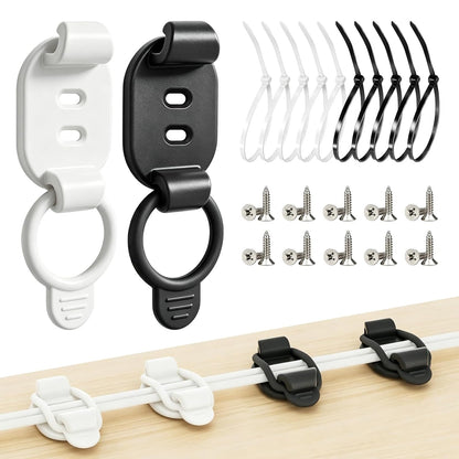 10 Sets Adjustable Cable Management Clips, Self Adhesive Cord Organizer with Elastic Loop, Reusable Cable Holder for Desk, Under Desk, Wall, TV, Office, Home, Charging Cables, USB, HDMI, PC Wires (10)