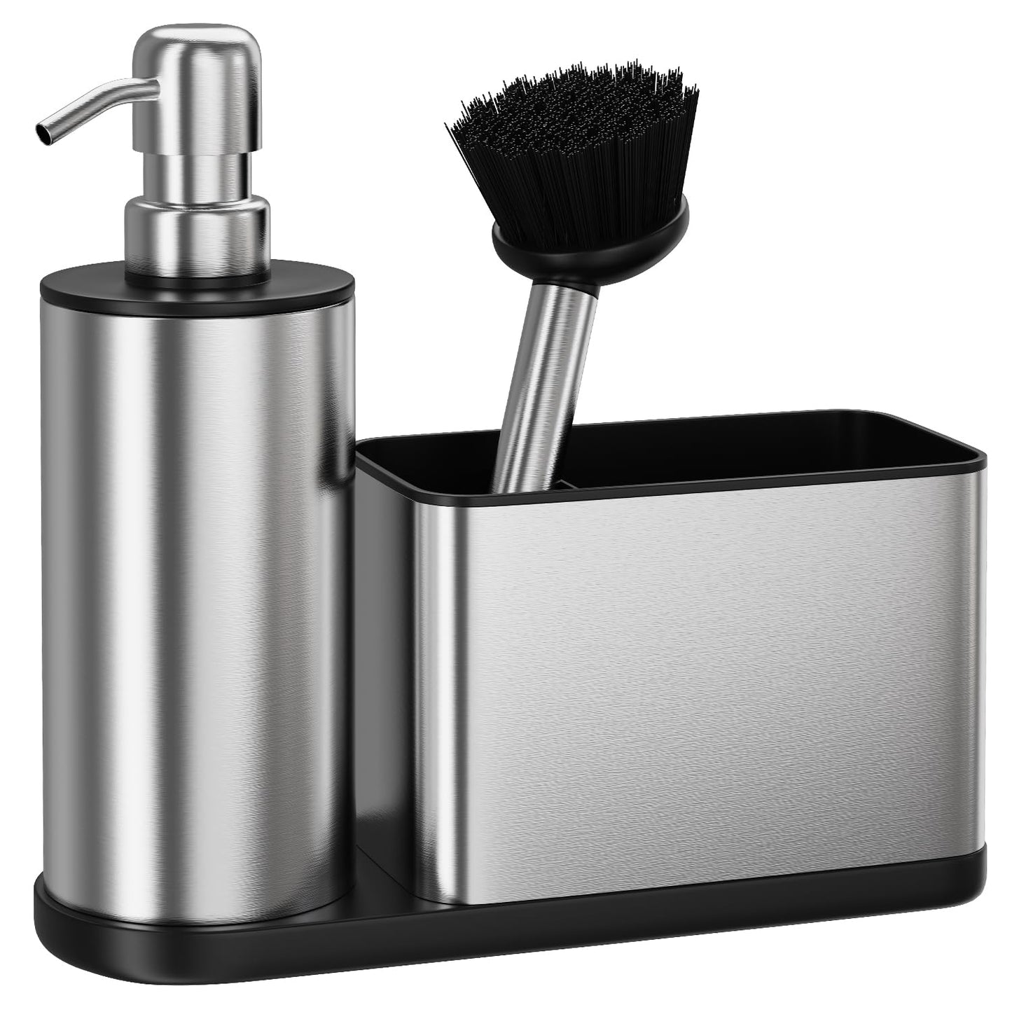 Kitchen Sink Caddy Organizer Stainless Steel Dish Soap Dispenser Set-3 in 1 | Kitchen Soap Dispenser,Sponge Holder for Kitchen Sink with Dish Brush,Dish Brush Holder-Rustproof,Multifunctional