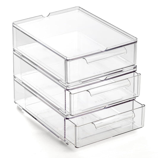 Clear Stackable Storage Drawers, Small - 3 Pack (Clear | Plastic)