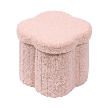 B FSOBEIIALEO Storage Ottoman Cube, Flowers Shaped Ottomans with Storage Foot Stool Footrest for Lving Room, Boucle Ottoman Seat for Dorm Room,Faux Teddy Fur, Pink 12.6"x12.6"x12.6"
