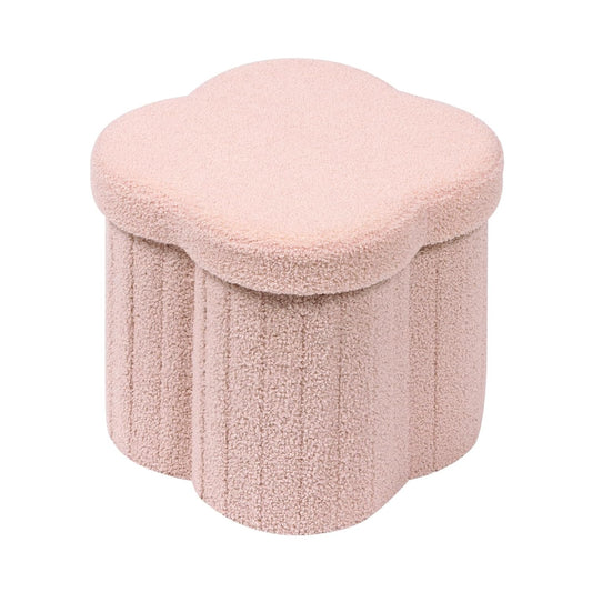 B FSOBEIIALEO Storage Ottoman Cube, Flowers Shaped Ottomans with Storage Foot Stool Footrest for Lving Room, Boucle Ottoman Seat for Dorm Room,Faux Teddy Fur, Pink 12.6"x12.6"x12.6"