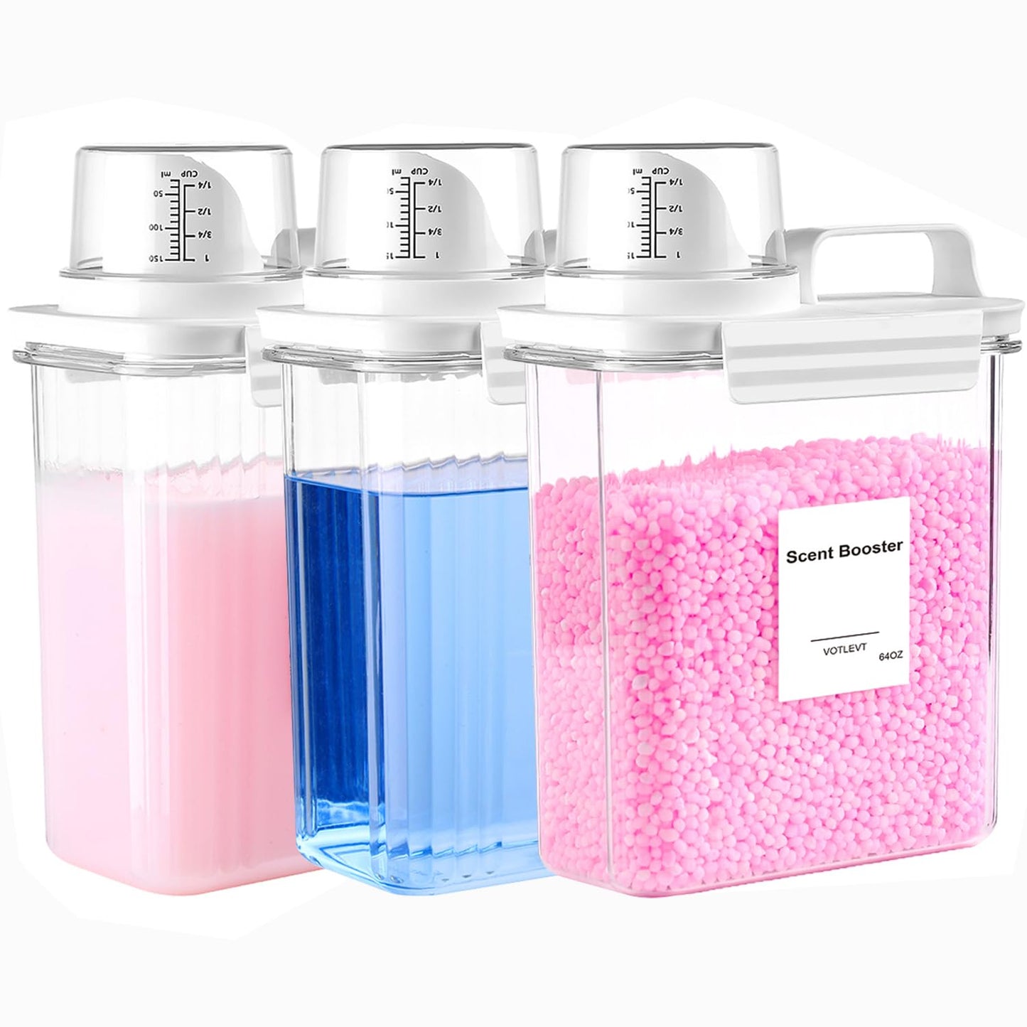 64 OZ Laundry Detergent Dispenser, Liquid Laundry Soap Dispenser, Fabric Softener Dispenser, Scent Booster/Laundry Powder Holder & Container, Laundry Room Organization and Storage, 3PACK