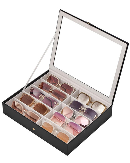 Lolalet 10/20 Slots Sunglasses Organizer with Slim Clear Lid | Eyeglasses Eyewear Display Case for Multiple Pairs of Glasses Collection Holder Box for Men Women