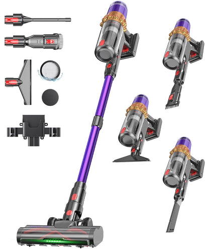 Cordless Vacuum Cleaner,650W 55KPA 70Mins Wireless Stick Vacuum Cleaners | Rechargeable Vacuum with Green Light,Powerful Anti-Tangle Vacuum for Home Carpet Hardwood Floors,Purple