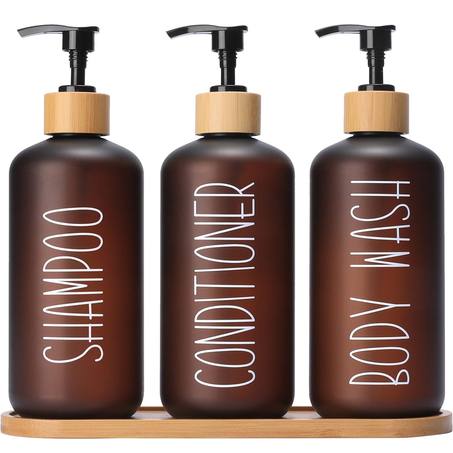 Amber Shower Dispenser Set | Contains 3 PET Plastic Bottles, Shampoo and Conditioner Dispenser for Shower, Perfect for Modern Bathroom Decor