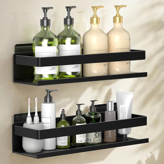 Aluminum Shower Caddy 2-Layers (11.8in) No Drill S... (2 Count | Black | Aluminum)