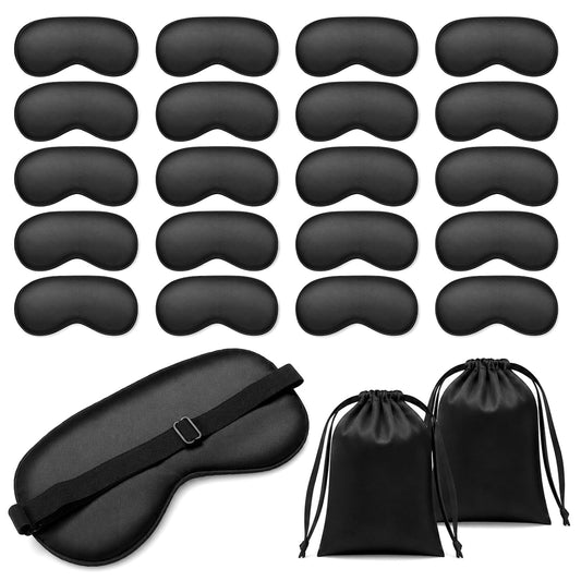 20 Pack Sleep Mask Blackout Imitation Silk Sleep Mask Eye with Adjustable Strap Sleeping Cover Eye Cover Blindfold Eyes with Bag for Women Men Travel Gift Back and Side Sleeper