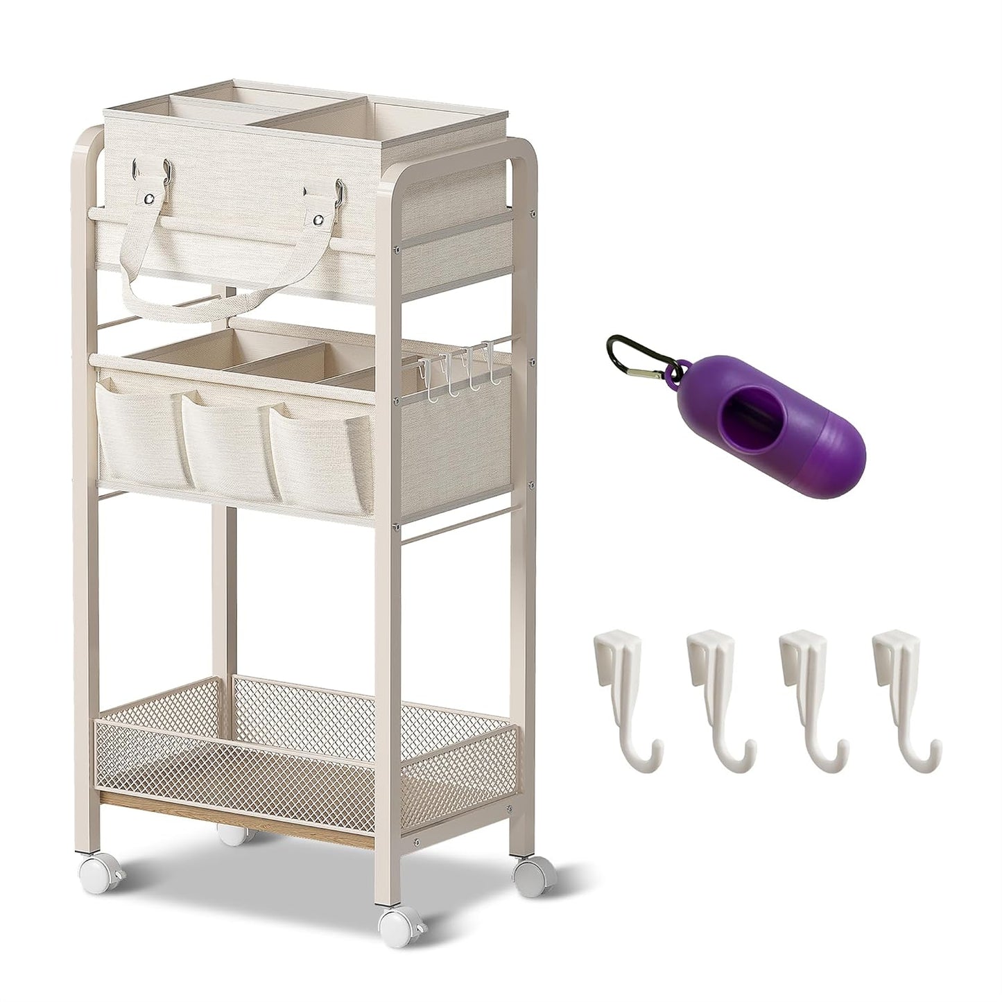 Baby Diaper Caddy Organizer and Storage,2In1 Baby Cart Organizer-Baby Diaper Caddy+3 Tier Rolling Cart for Baby Nursery,Baby Bedside Cart,Easy Assembly,Beige