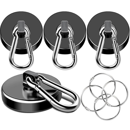 Strong Magnetic Hooks Heavy Duty 200LBS+ Black Swivel Magnet Hook | Neodymium Magnets with Carabiner Hook Magnet Hooks for Curtain Workplace 4 Pack