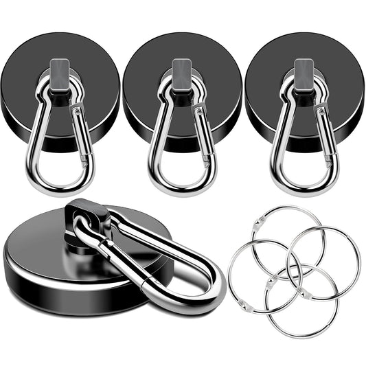 Strong Magnetic Hooks Heavy Duty 200LBS+ Black Swivel Magnet Hook | Neodymium Magnets with Carabiner Hook Magnet Hooks for Curtain Workplace 4 Pack