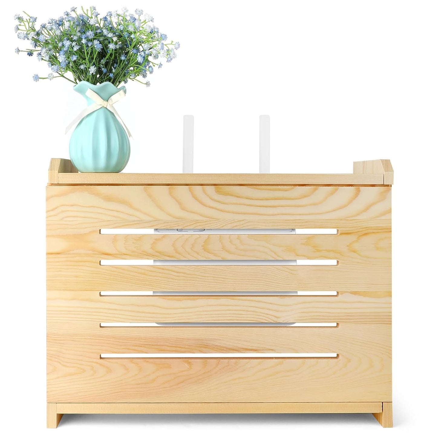Wooden Router Shelf Wall Mount WiFi Router Storage Box Modem Cable Router Cover Organized Power Strip Cable Management Hider Rack Need Assembly 14.9 * 9.8 * 5.4 in (L* H * W)