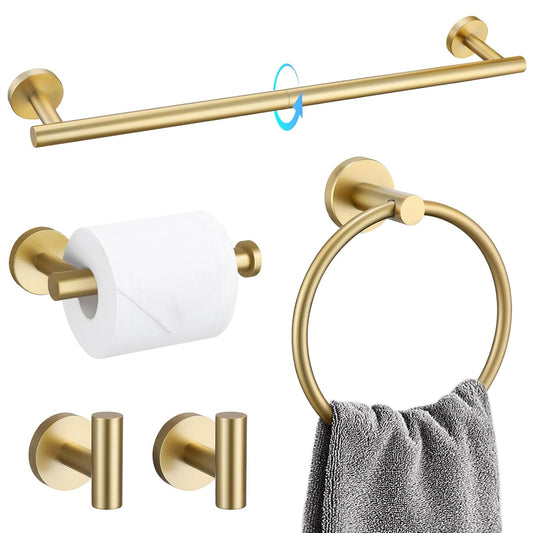 5 Piece Bathroom Accessories Set Brushed Gold Bathroom Hardware Set 23.6 Inch Bath Towel Bar Set SUS304 Stainless Steel Towel Rack Set