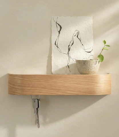 Kazai. Key Holder 'Toke' | Minimalist Key Hook Design from Berlin | Modern Key Holder Wall Mount with Wooden Shelf | Key Rack for Wall as Entryway Organizer | Oak